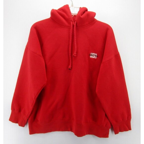 VINTAGE DKNY Sweatshirt Large Pullover 90s Logo USA Hoodie Drawstring - Picture 1 of 10